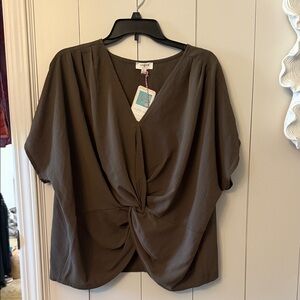 Umgee Olive Green Twist Front Blouse NWT